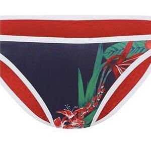 NWT Duskii Maui Floral Hibiscus Neoprene Bikini Bottom Navy Red Sz XS